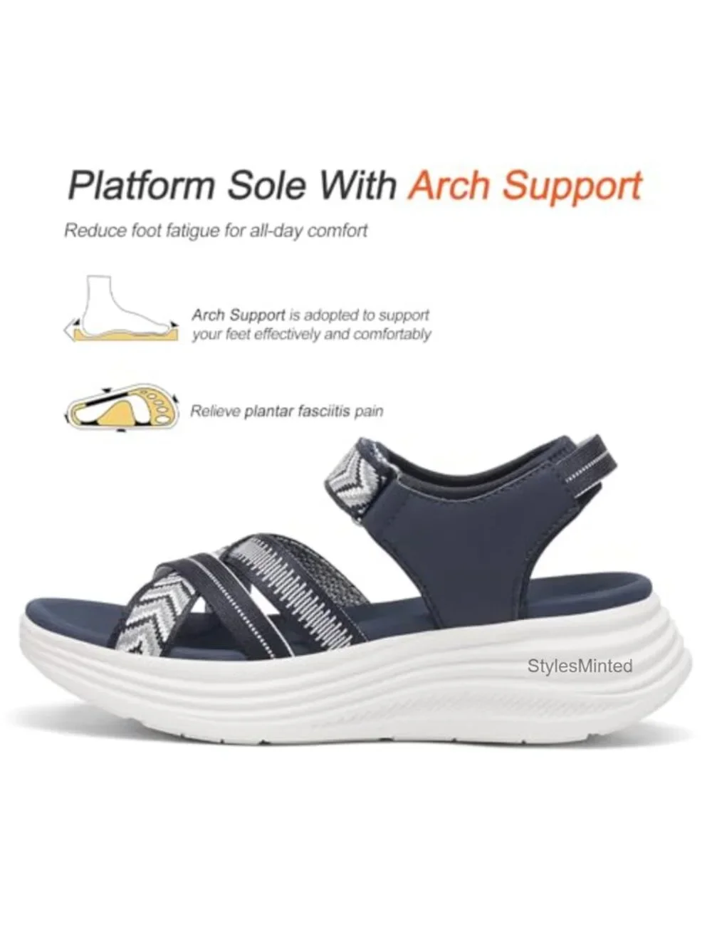 Women's Platform Walking Sandals with Adjustable Buckle - Athletic Wedge